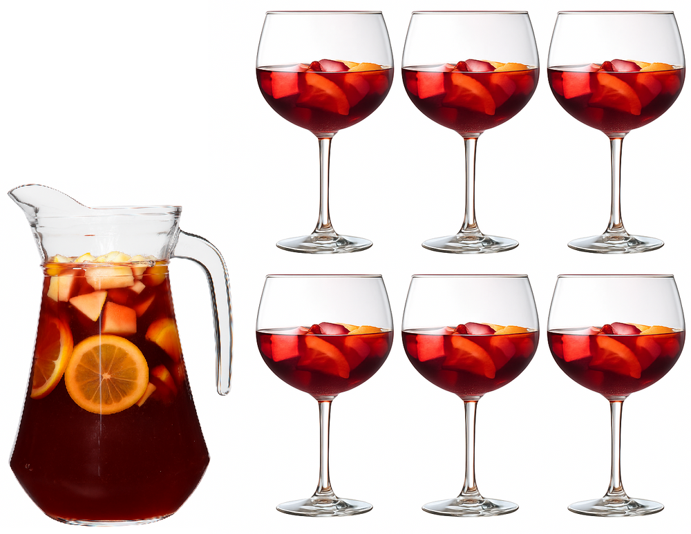 Sangriaset Karaf 1.6 Liter + Sangria Glazen 700 ml - 6 Stuks
