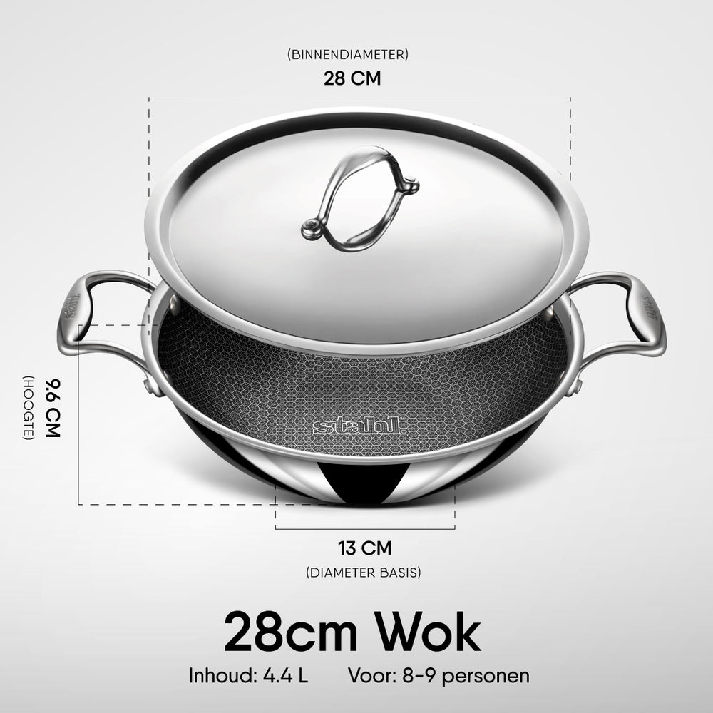 Stahl Cookware Wokpan Hybrid 28 cm - Inclusief Deksel