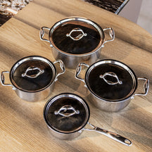 Stahl Cookware Pannenset Triply - 4 Delig - Kookpan 18, 20 en 24 cm - Steelpan 16 cm