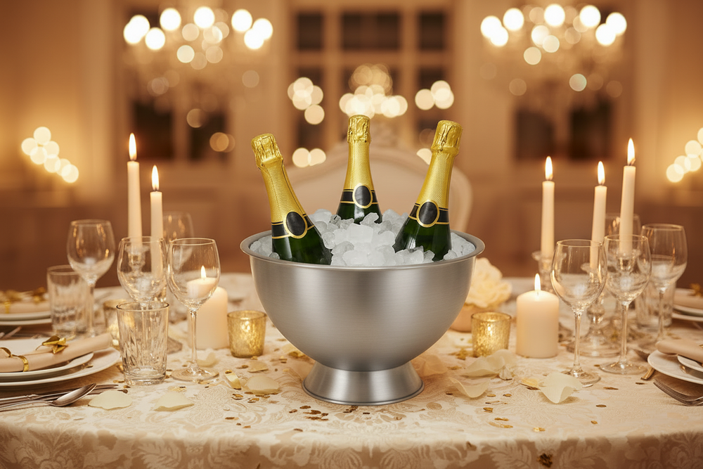 Cookinglife Champagneschaal - Oliebollenschaal - Champagne Emmer - Brushed RVS ø 30 cm