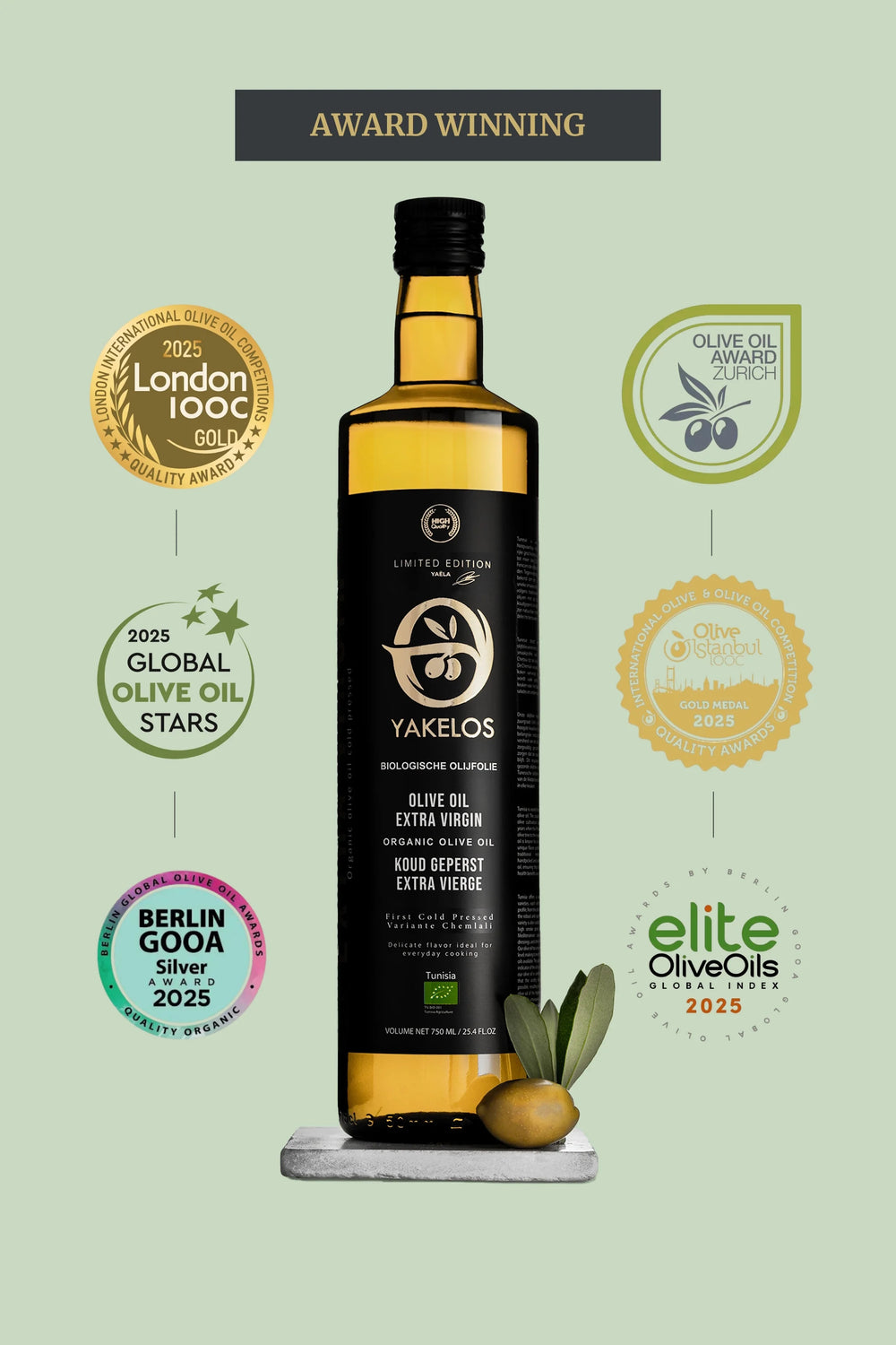 Yakelos Biologische Extra Vierge Olijfolie 500 ml